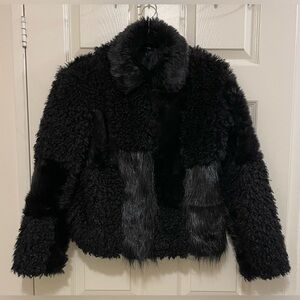 NWOT Buffalo David Bitton Black Faux Fur & Teddy Bomber Jacket. Stunning Coat.